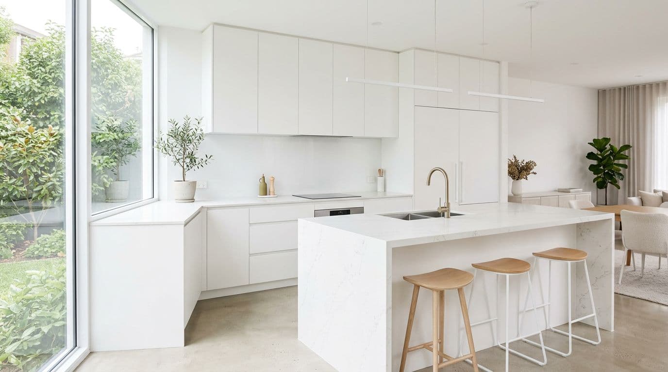 AI Minimalist Kitchen design by StableRender